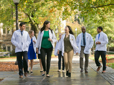 Duke School of Medicine students walking on campus
