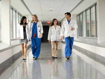Duke School of Medicine students in hallway