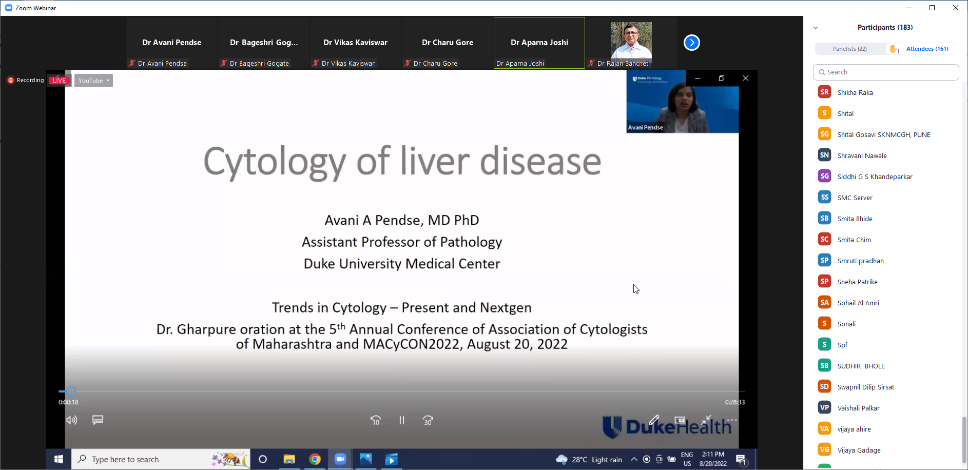 Avani Pendse, MBBS, PhD, presenting Cytology of liver disease on Zoom