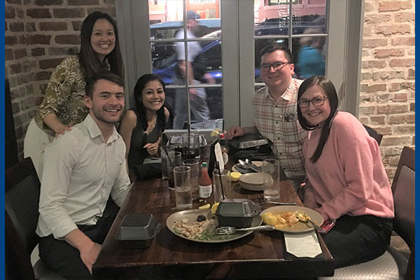 Dr. Carolyn Glass (pictured top left below) with Duke Pathology Residents and Duke Medical Students/Post-Sophomore Fellows (future pathology residents!) networking and enjoying Cajun cuisine at Briquette, New Orleans. 