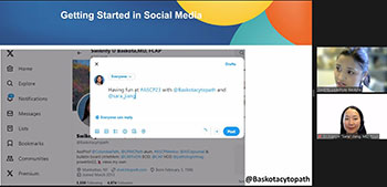 Xiaoyin "Sara" Jiang, MD, FCAP, (bottom right) presented virtually with Columbia University’s Swikrity Baskota, MD, (top right) on “Teaching and Learning via Social Media in 2023”