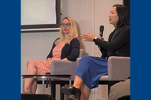 Dr. Jennifer Sauter of Memorial Sloan Kettering Cancer Center (left), and Dr. Xiaoyin "Sara" Jiang (right) during Q&A session