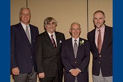 Left to right) Richard Vander Heide, MD, PhD); Salvatore Pizzo (Pathology Chair at the time); Robert Burgess Jennings, MD; Charles Steenbergen, MD, PhD