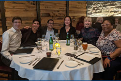 Left to right: Course Director Raul Gonzalez, MD, Ankur Sangoi, MD, Sanjay Mukhopadhyay, MD, Xiaoyin "Sara" Jiang, MD, FCAP, Anne Mills, MD, Valerie Fitzhugh, MD, at faculty dinner.