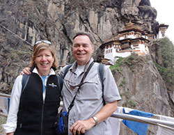 Janet and Fred Sanfilippo at Bhutan Eagle's Nest 