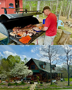Top: Dr. Staats at the grill; Bottom: Dr. Staats' house