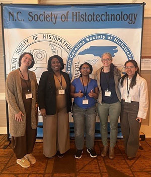 Duke attendees from left to right: Medical Lab Scientist Melina Steensen, Lab Manger  Pamela Ovwigho, HT, Histology Technologist Ivory Teague, HTL,  Sarah Marino, HTL, and Rashel Lopez, HT.