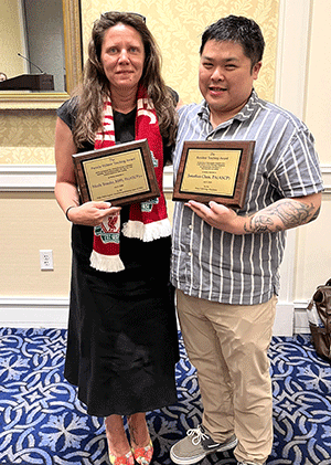 Nicole Tomsho (left) and Jonathan Chen (right) with awards