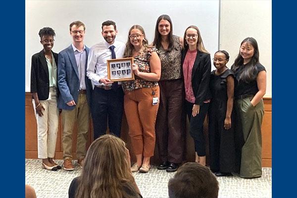Graduating class, left to right: Ayesha Jean Baptiste, Brian Lefevre, Caleb Moore, Jess Grygus, Emma Torak, Emily Vander Vis, Jonna Austin and Chris Cho