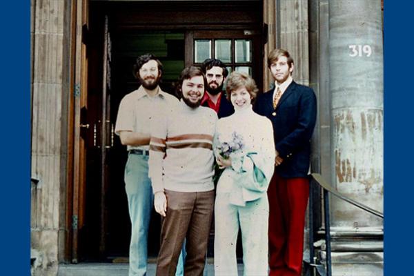 Fred and Janet Sanfilippo (front) on their wedding day with Duke Medical School classmates