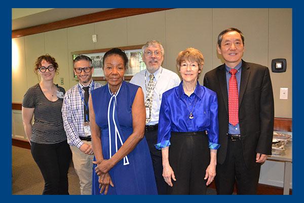 Left to right: Emily Knutson, Rami Al-Rohil, MBBS, Patricia Lea, David Howell, MD, PhD, Sara Miller, PhD, Jiaoti Huang, MD, PhD