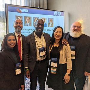 Panelists for the IAC-ASC 2022 Time Management Panel, left to right: Drs. Sinchita Roy Chowdhuri, Paul VanderLaan, Sean McNair, Xiaoyin "Sara" Jiang, Charles Sturgis