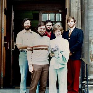Fred and Janet Sanfilippo (front) on their wedding day with Duke Medical School classmates